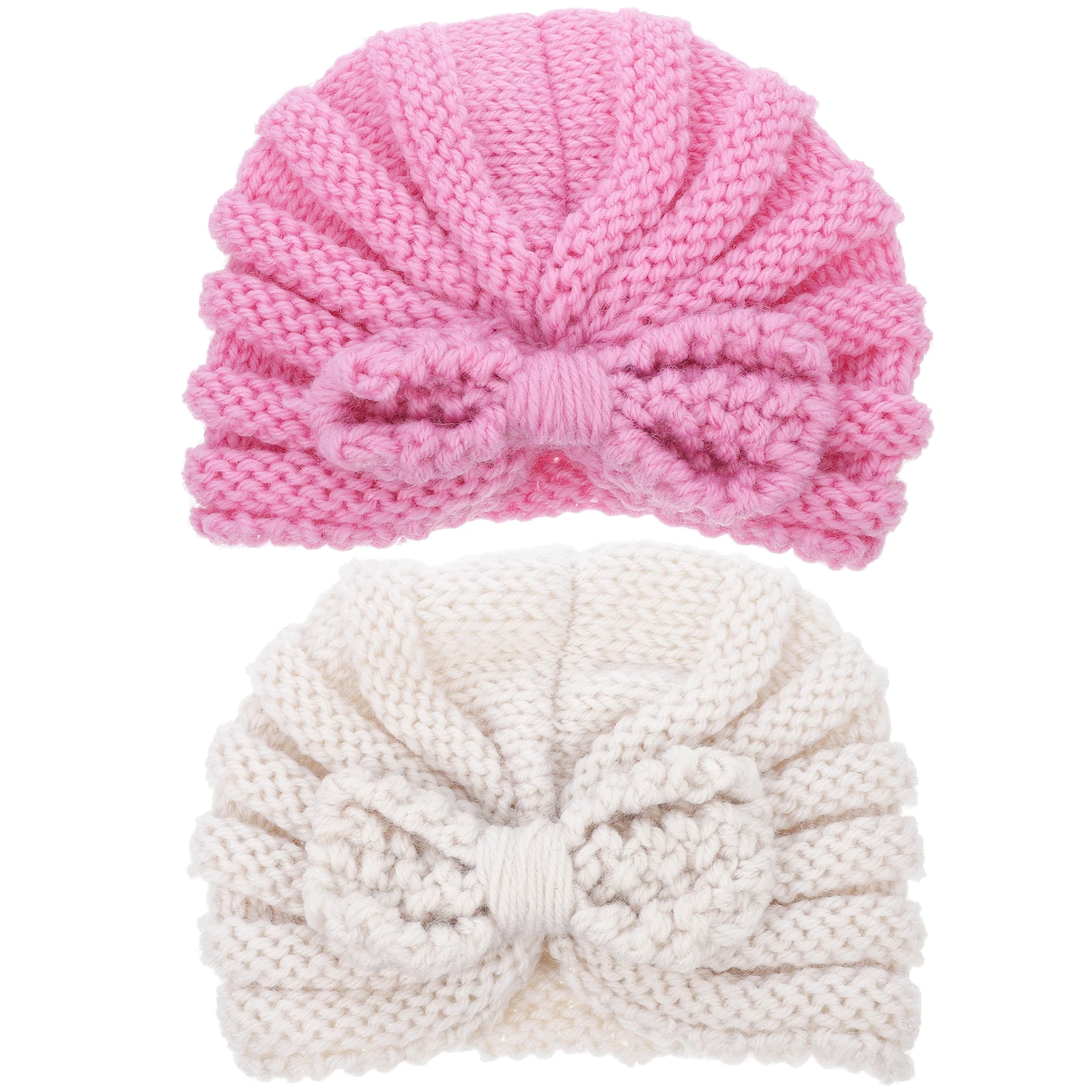 

2Pcs Baby Turban Hat Knitted Beanie Warm Winter Caps Soft Stretch Toddler Crochet Photo Props for Birthday Holiday