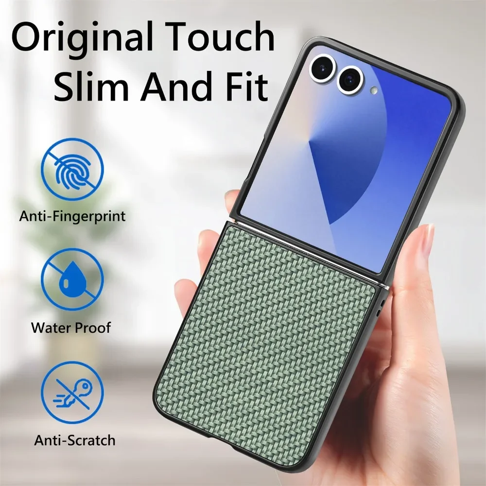 PU Leder Carbon Faser Muster Telefon Fall Für Samsung Galaxy Z Flip 7 FE 6 5 4 3 2 Flip7 Flip6 Flip5 Flip4 Flip3 Flip 5G Abdeckung