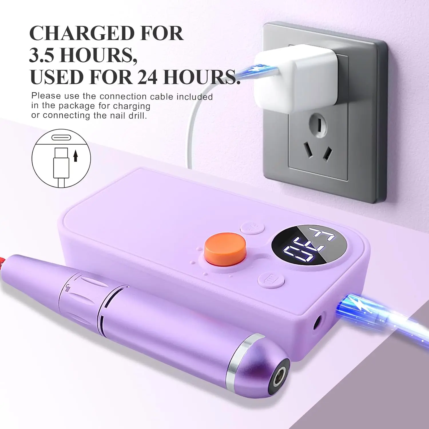 Portable Nail Drill Professional 2024 Macaron Color Electric Nail Drill Machine 30000RPM for Acrylic Gels Nails Rechargeable