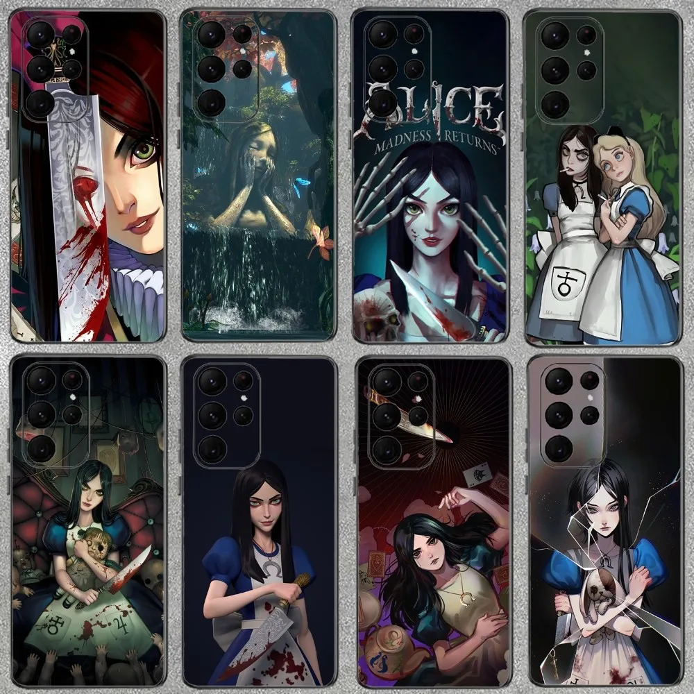 Game A-Alice M-Madness Returns Phone Case For Samsung Galaxy A52 A12 A51 S21 Edge S22ULTRA S23 S20LITE Plus Ultra Black Cover