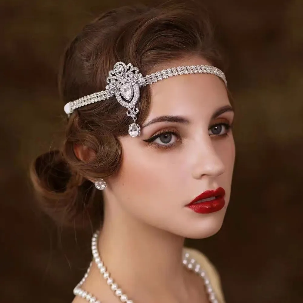 Fashion Exaggerated Water Drop Headwear Rhinestone Bohemian Style Art Deco Headband Forehead Chain New Year's Party