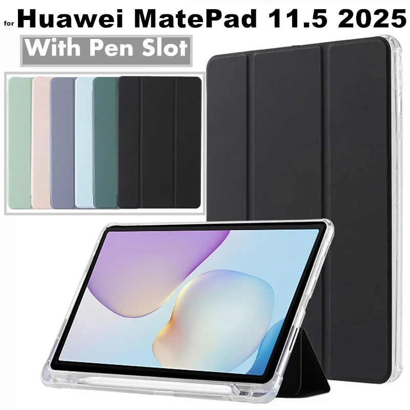 

for Huawei MatePad 11.5 MatePad11.5 2025 TXZ-W09 Tablet Case Trifold Flip Leather Stand Soft Back Funda With Pen Slot Cover