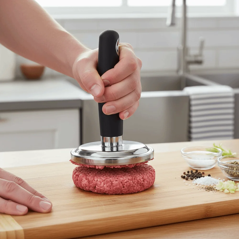 

Practical Stainless Steel Manual Meat Pie Press Mold Non-Stick Durable Meat Patty Press Round Hanging Patties Maker Steak