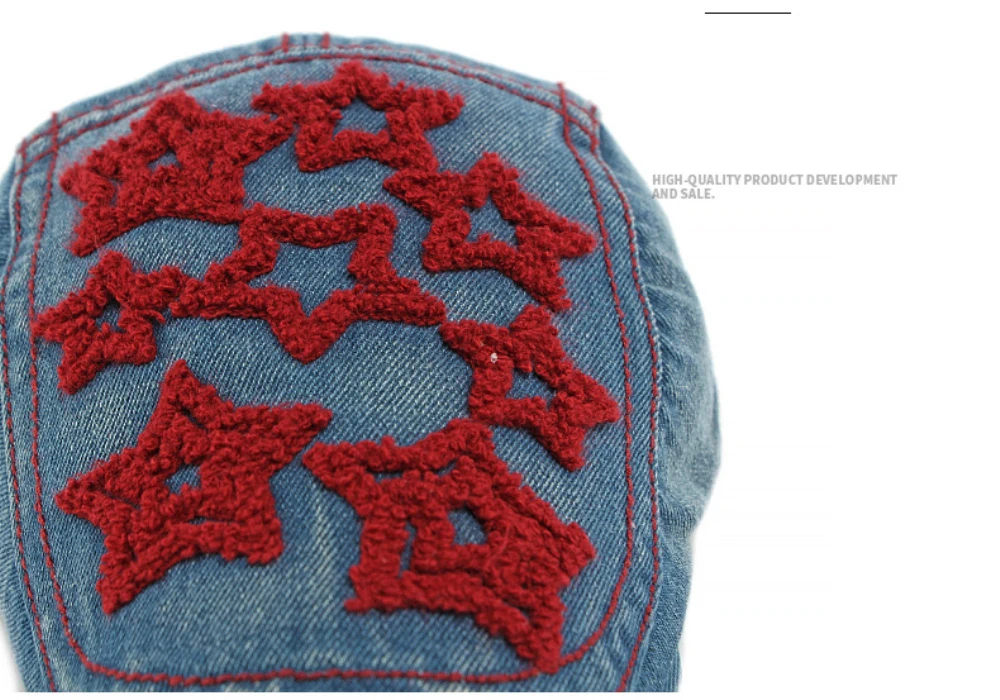HT4932 Baskenmütze Mütze Frauen Sterne Stickerei Baumwolle Denim Hut Vintage Künstler Maler Baskenmütze Hut Männlich Weiblich Ivy Flache Kappe Herren Berets – Detail 4
