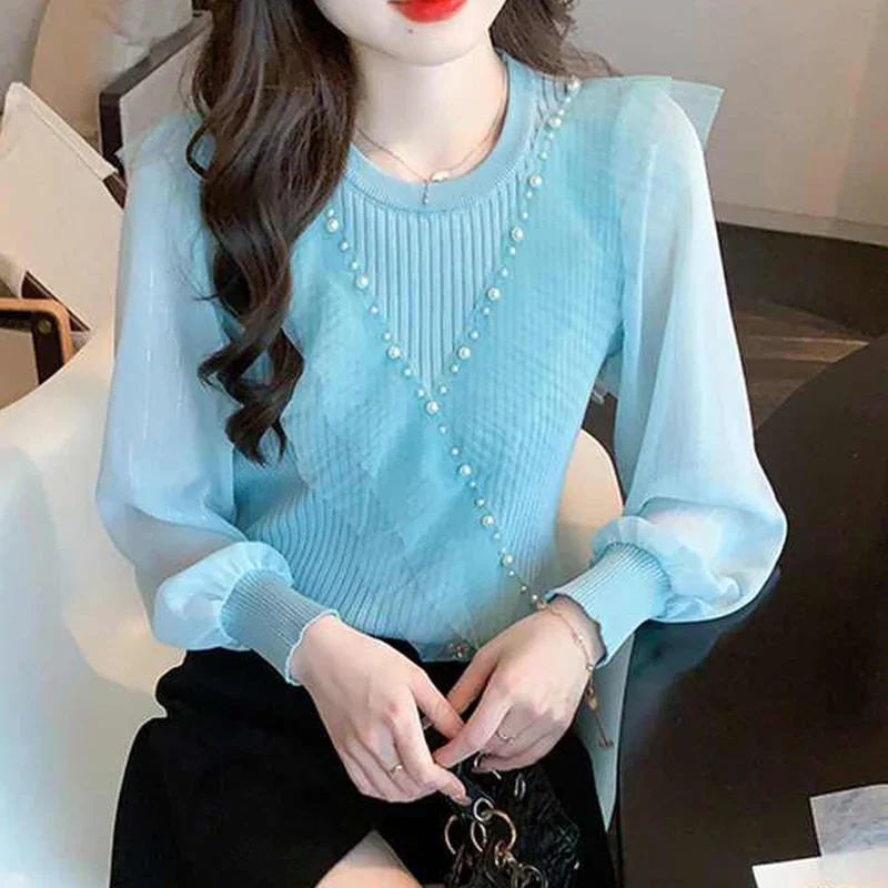 

Women High Street Casual Slim Lace Embroidered Flares Patchwork Pullovers Spring Autumn New Elegance Fashion Long Sleeve Sweater