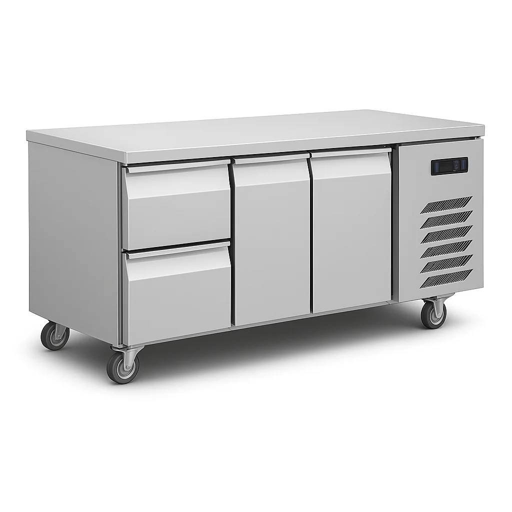 Stainless Steel Freezer Salad Counter Chiller Commercial Kitchen 2 Door Drawer Pizza Preparation Workbench Refrigerator