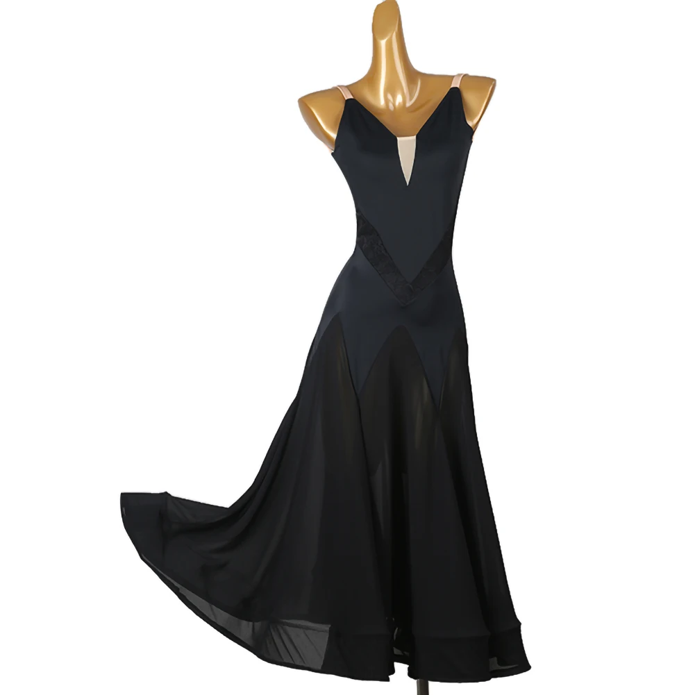 Modern Dance Ballroom Dance Women\'s Figure Skating dress Royal Blue Black Sleeveless Naked Back Modern Big Skirt dress