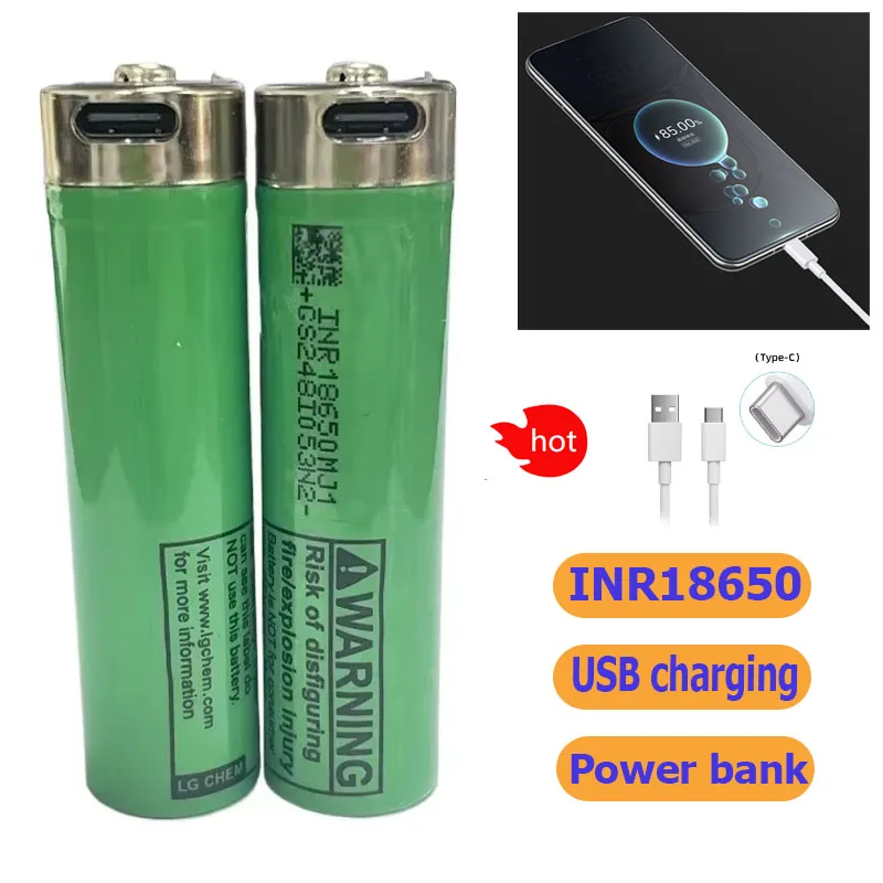 Power Bank 3.7V 3500mAh 18650 Lithium Battery INR18650 Rechargeable Battery USB TYPE-C Charging Port Supports Reverse Charging