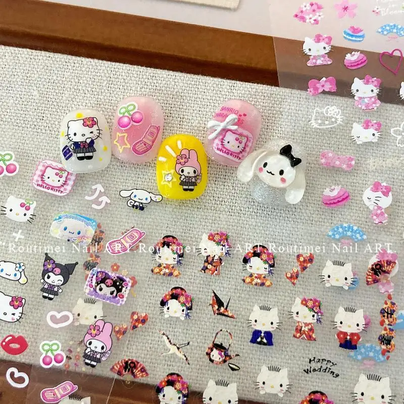 Kawaii Sanrio Hello Kitty Nail Stickers Anime Cartoon Kuromi My Melody Nail Waterproof DIY Decorate Stickers Girl Holiday Gifts