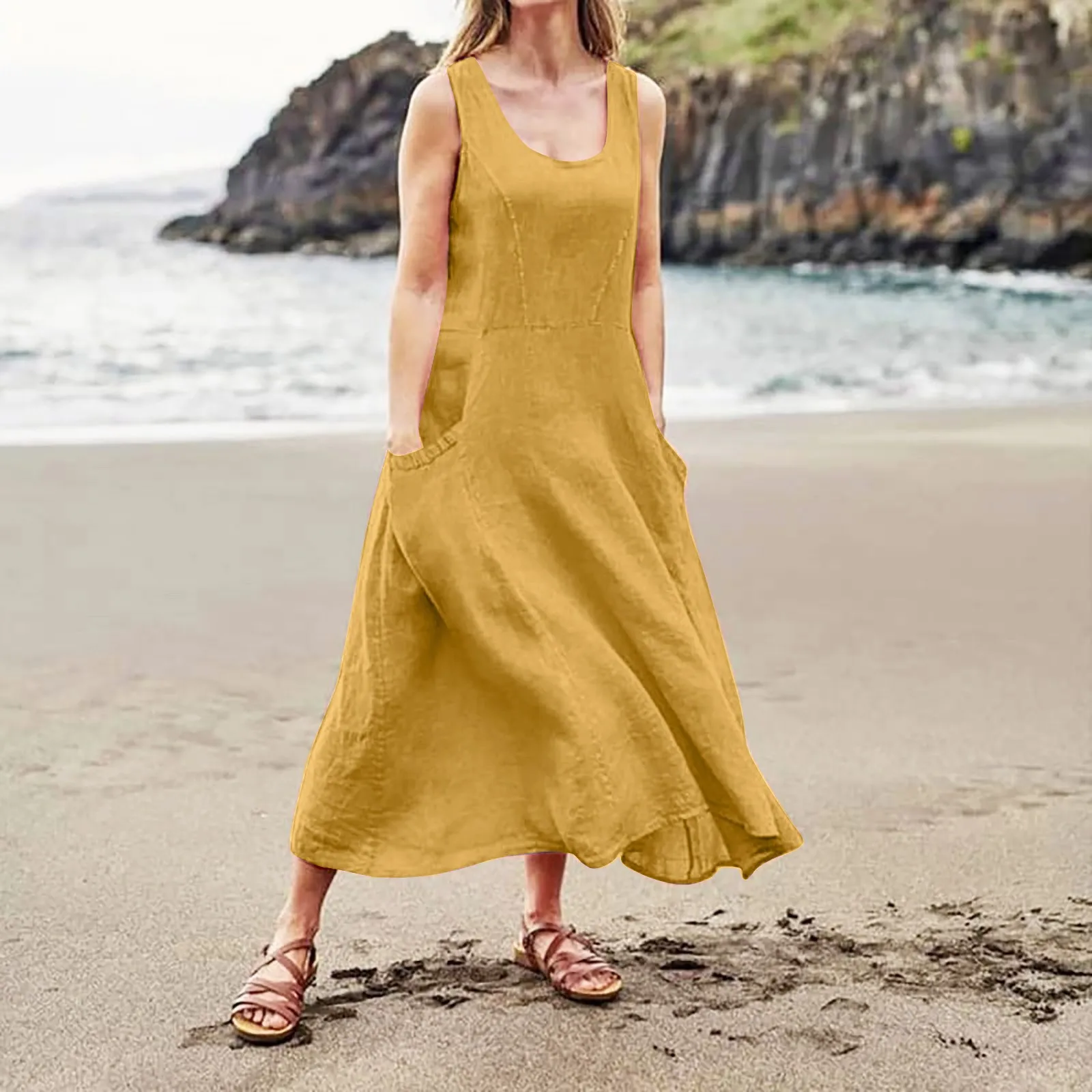 

Summer Womens Comfortable Casual Style Dress Fashion Solid Color Simple Elegant Maxi Dress Pretty Women's Plus Size Midi Dresses