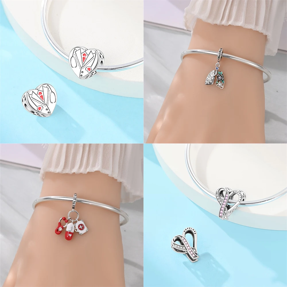 Stethoscope Pill Ambulance Tooth Silver Plated Beads Original Charms Fit Bracelets Bag Keychain Charms Diy Women Gift Accessory