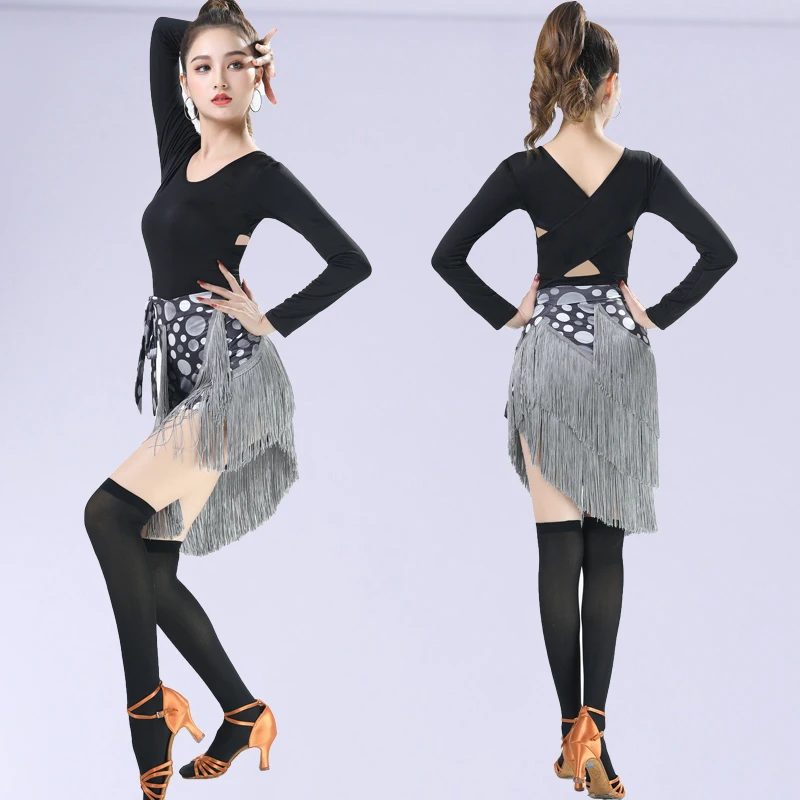 Latin Dance Skirt Bottoms Exercise Clothing Women's Pants Skirt 2023 New Dancing Clothes Hip Scarf Lace-up Tassel Skirt