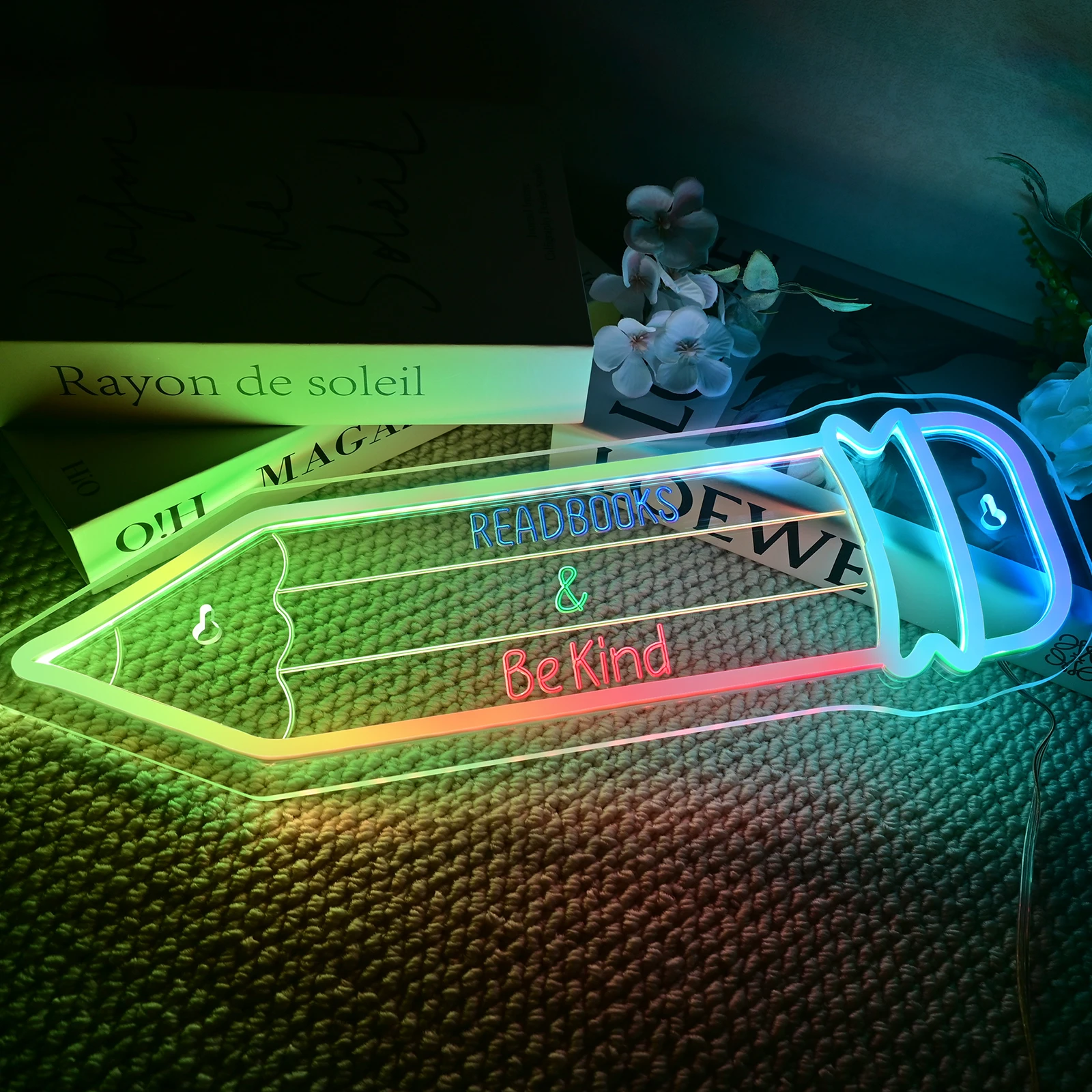 Read Books Be Kind Neon Sign LED Lights Pencil Shaped Signs Room Decoration Home Bedroom School Classroom Library Study Club