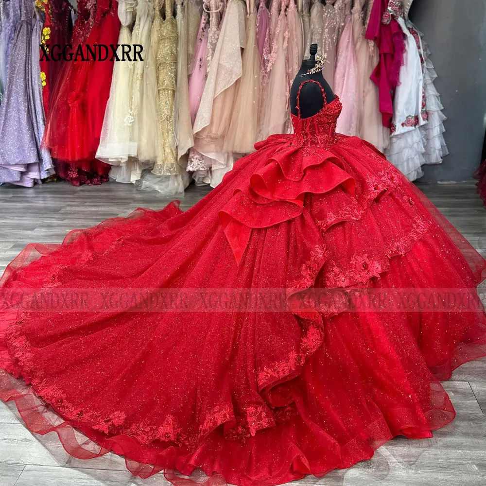 Couches rouge Quinceanera robes 2025 chérie fête d'anniversaire princesse douce 16 robe dentelle Appliques Pageant robes De 15 ans