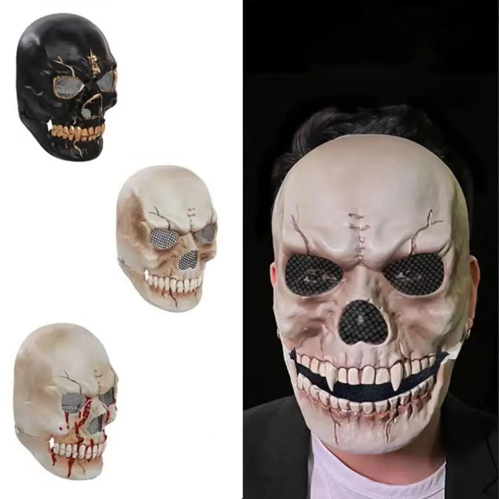 Bloody Effect Moving Mouth Skull Mask Adjustable Realistic Scary Skull Headgear Full Face Funny Halloween Cosplay Mask