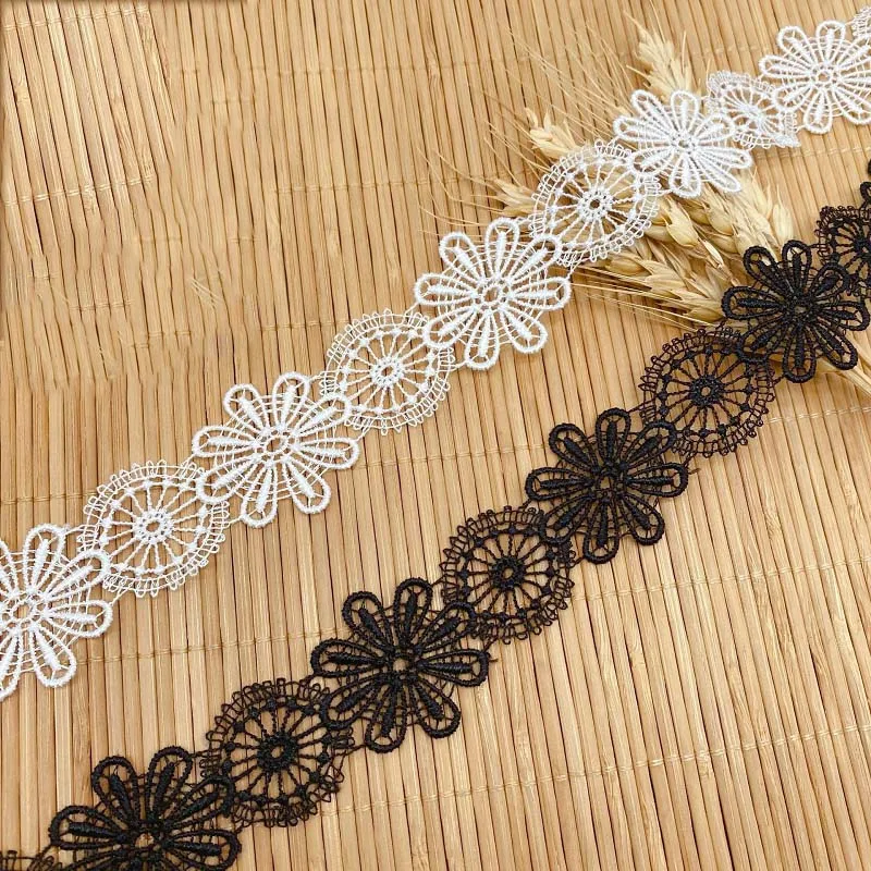 40Yards White Black Water Soluble Flowers Lace Trim Dangling Fringe Lace Trimmings for Sewing Clothing DIY Crafts