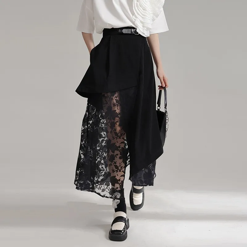 

High Waist Midi Skirt Irregular Splicing Net Material New Chinese Sle Summer 2025 Women's Faion f Body Skirt