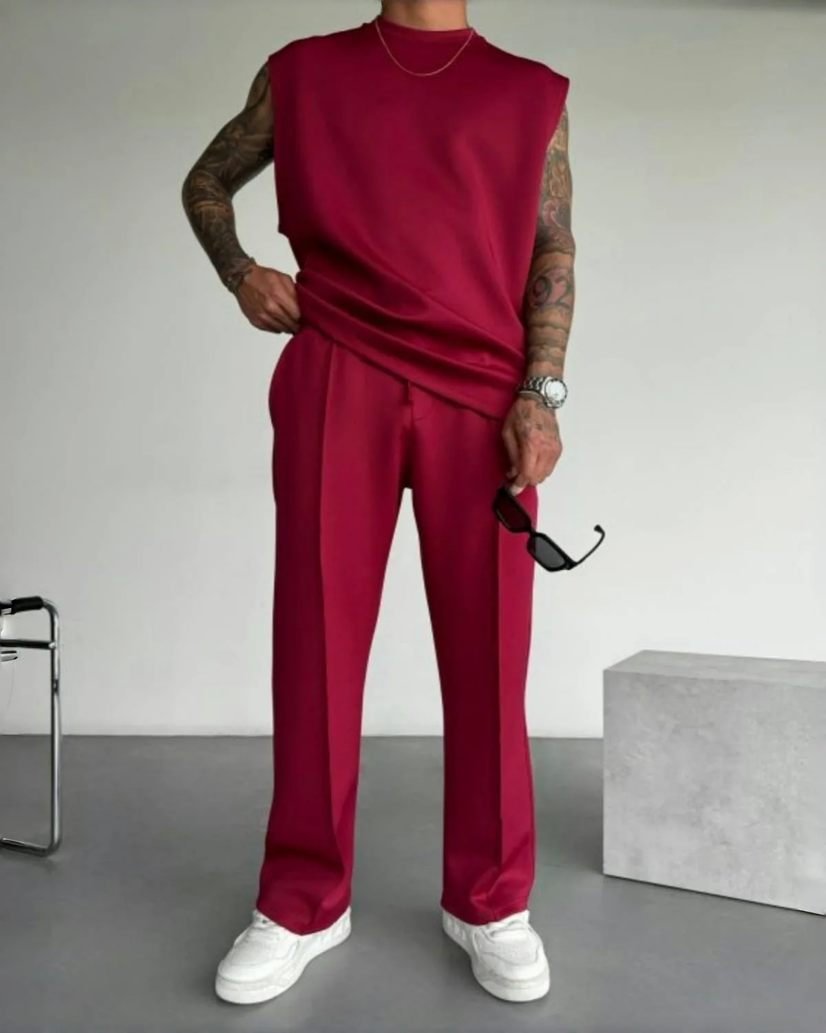 2026 Sommer Neu Herren Einfarbiges Ärmelloses Westen- und Hosen-Set (2-teilig) – Lockerer Sport-Casual-Streetwear Atmungsaktives Alltags-Mode-Outfit – Detail 10