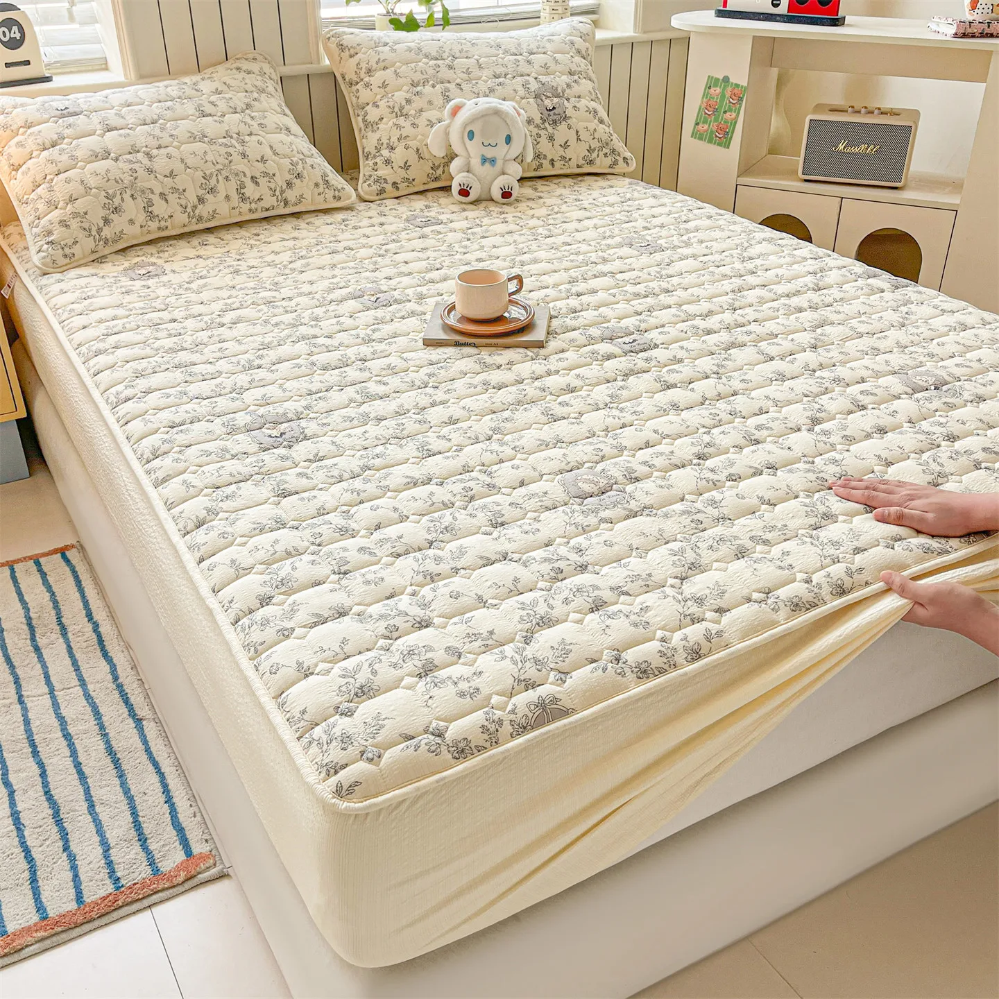 

Стеганый толстый наматрасник из пуф-пряжи для односпальной/двуспальной/королевской кровати, мягкий защитный чехол для матраса