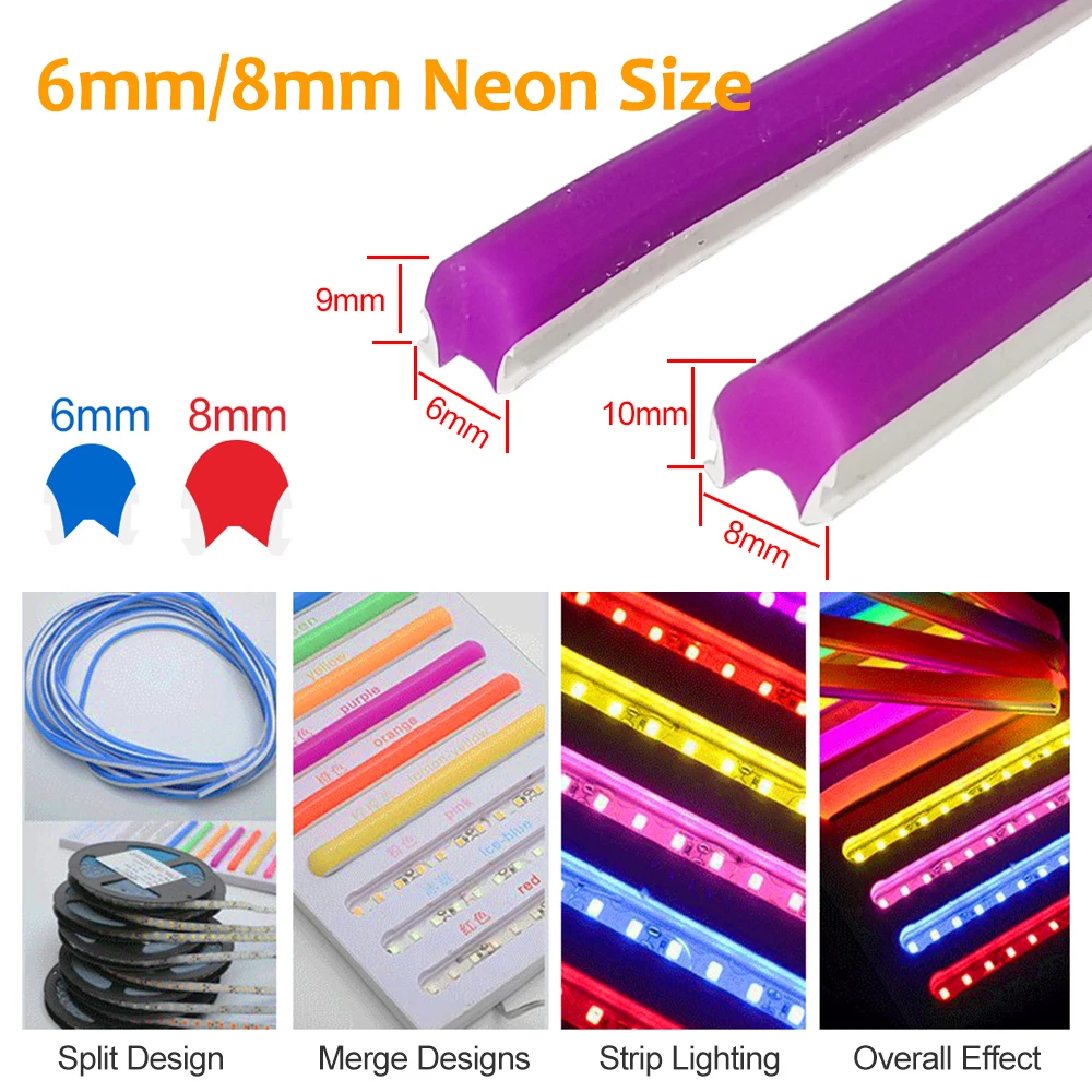 6/8mm FAI DA TE Separato Silicone Neon Striscia Recentemente Gel di Silice Flessibile Morbido Pieghevole Impermeabile IP67 10 Colori Pubblicità Styling Segno