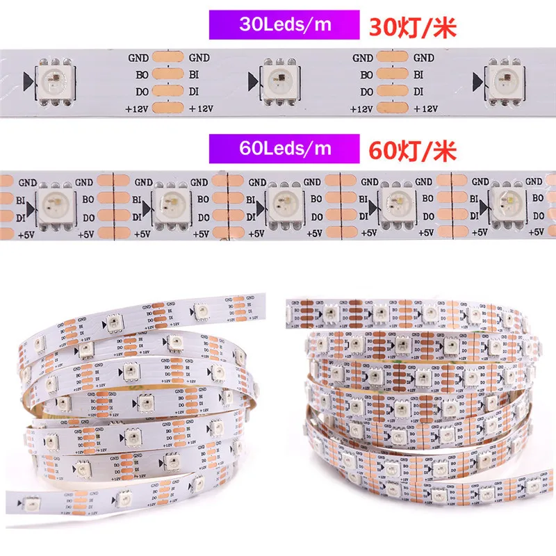 Bande lumineuse LED Pxiel dc 12 simple, étanche IP67, 30LED, 60LED, point de rupture, reprise, WS2815