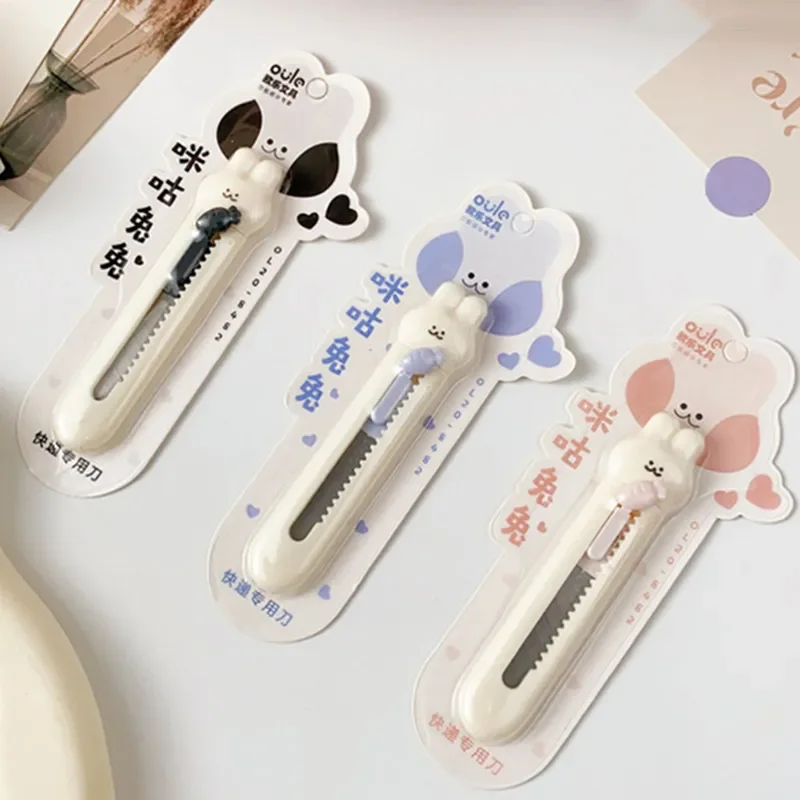 Mini cuchillo utilitario Kawaii de dibujos animados, cortador de caja de conejo y gato para estudiante, pequeño cortador de papel duradero portátil para álbum de recortes, 1 pieza