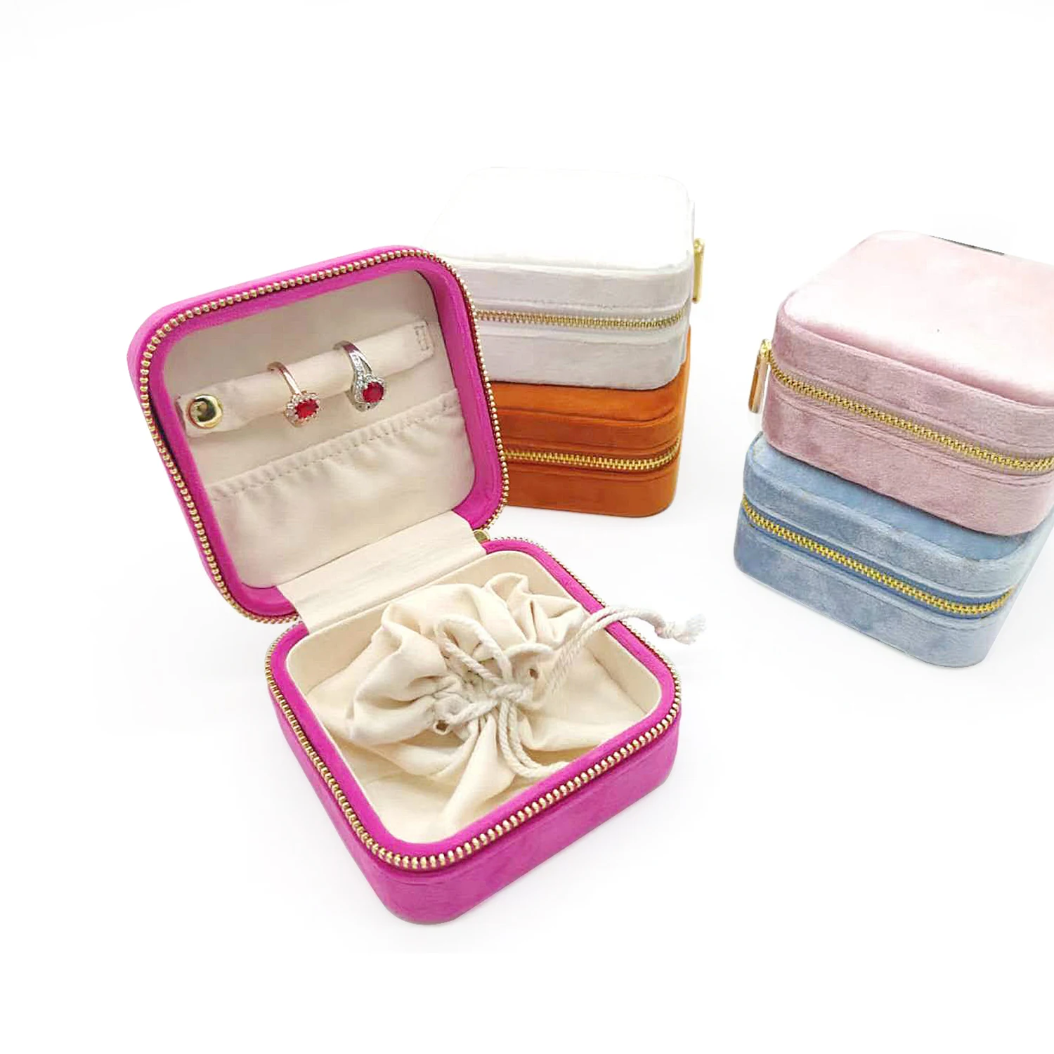 Hot Custom velvet Portable Jewelry Case Small Portable Jewellery Box Button Leather Storage Jewelers Box For Girls