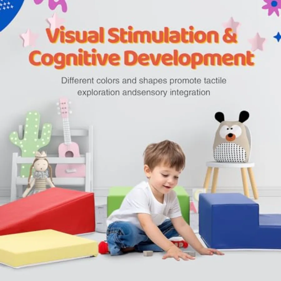 Set di 4 Blocchi da Arrampicata in Schiuma Rivestiti in Pelle PU per Bambini - Giocattoli Morbidi per Arrampicata - Set da Arrampicata in Schiuma per Gattonare