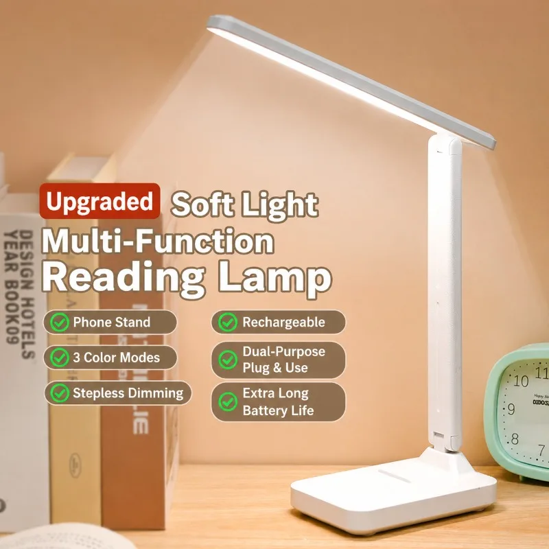 LED Foldable Eye-caring Desk Lamp USB Rechargeable Plug-in Dual Purpose Reading Light Portable Study Lamp Dormitory Bedroom