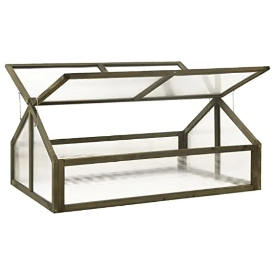 Garden portable wooden greenhouse for outdoor indoor use, fir wood, green, dual-roof design with raised flower planter function