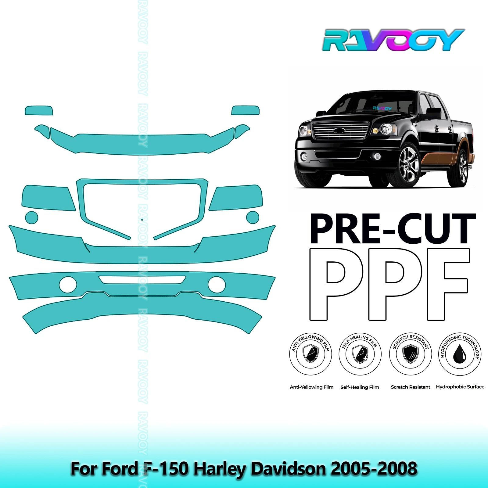 

8.5Mil Precut Paint Protection Film PPF Clear Bra Front Kit For Ford F-150 Harley Davidson 2005-2008