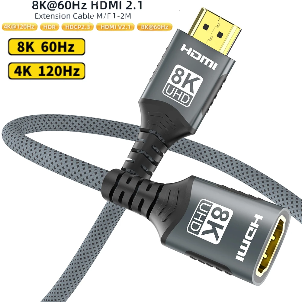 

Удлинительный кабель HDMI 2.1 8K HDMI 2.1 Удлинительный кабель между мужчинами и женщинами 8K@60Hz 4K@120Hz Для HDTV RTX PS5 Xbox HDR Видео ПК Ноутбук