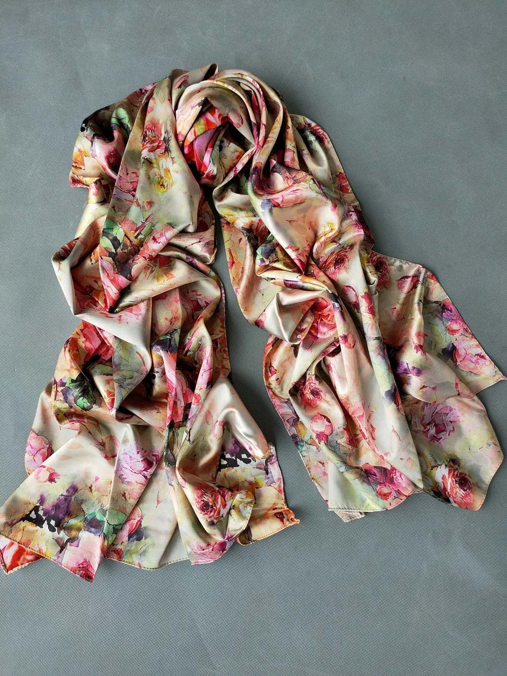 [BYSIFA] Beige Pink Silk Scarf Shawl China Style Luxury Brand Peony Silk Neck Scarves Capes Fall Women Spring Headscarves Hijabs