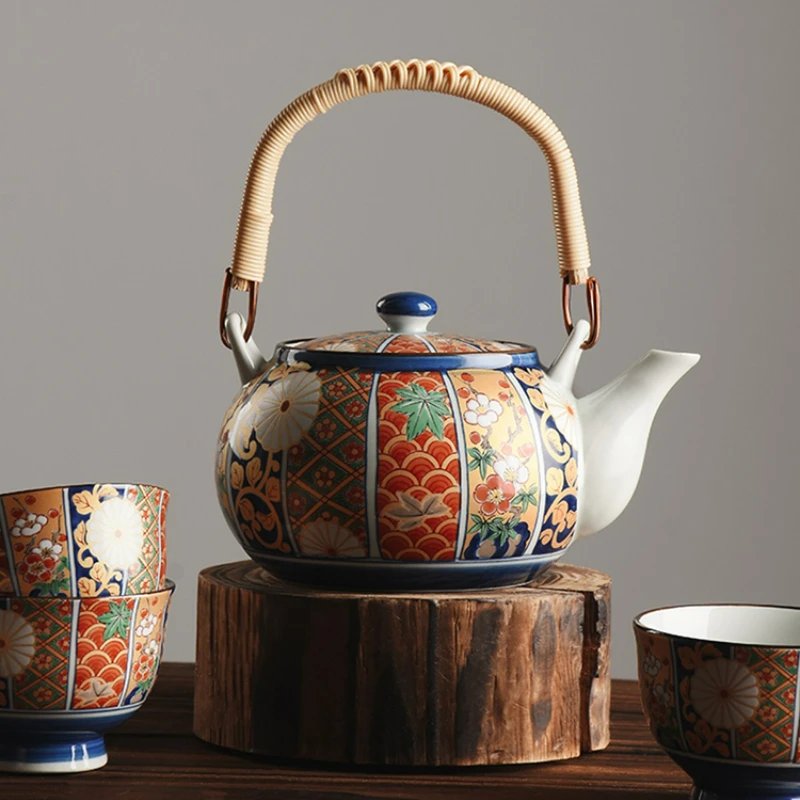 

Japanese Traditional Delicate Gold Applique Teaware Sets, Ceramic Tea Pot Set , Home Handmade Tea Teapot Tea Cup Birthday Gift