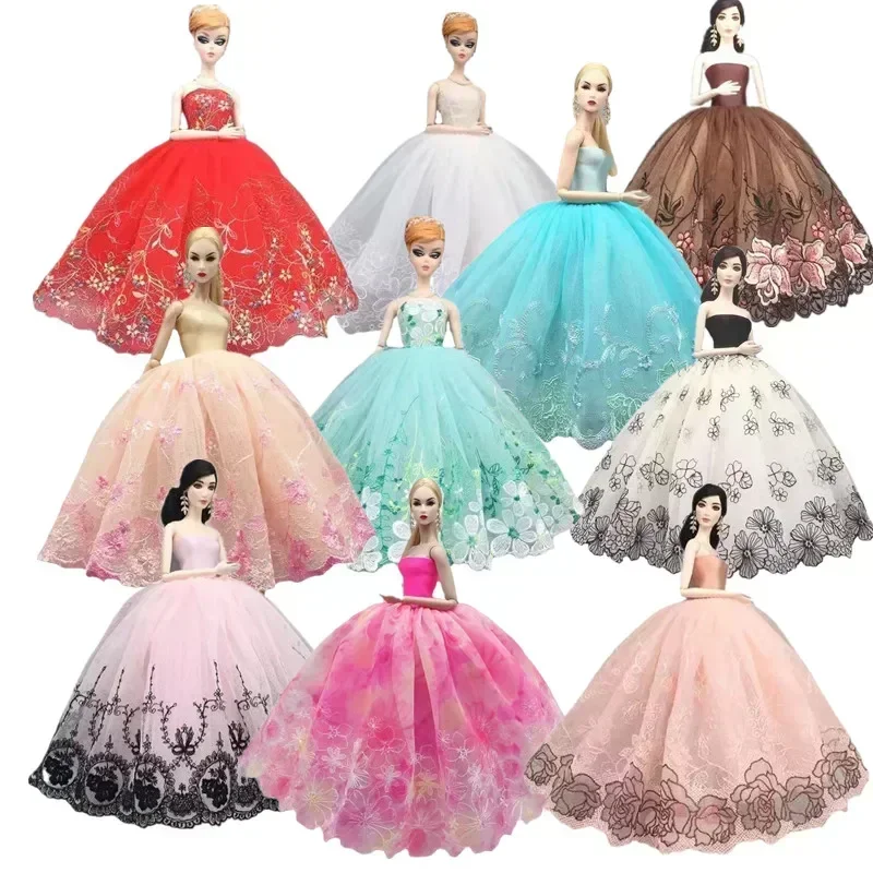 1/6 Doll Clothes for Barbie Dress for Barbie Clothes Floral Lace Wedding Dresses Party Gown Outfits 11.5\