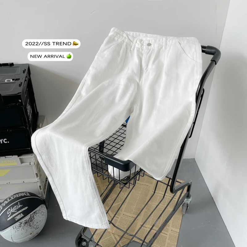 

White Loose Wide Leg Men's Jeans Harajuku Sle Casual Summer Faion Brandl Long Trousers for Teenagers And Adults