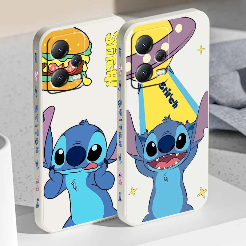 

Cute Stitch Fashion Phone Case For Xiaomi Redmi Note 14 13 13R 12 12R 11 11E 11T 11S Pro Plus 5G Liquid Left Rope