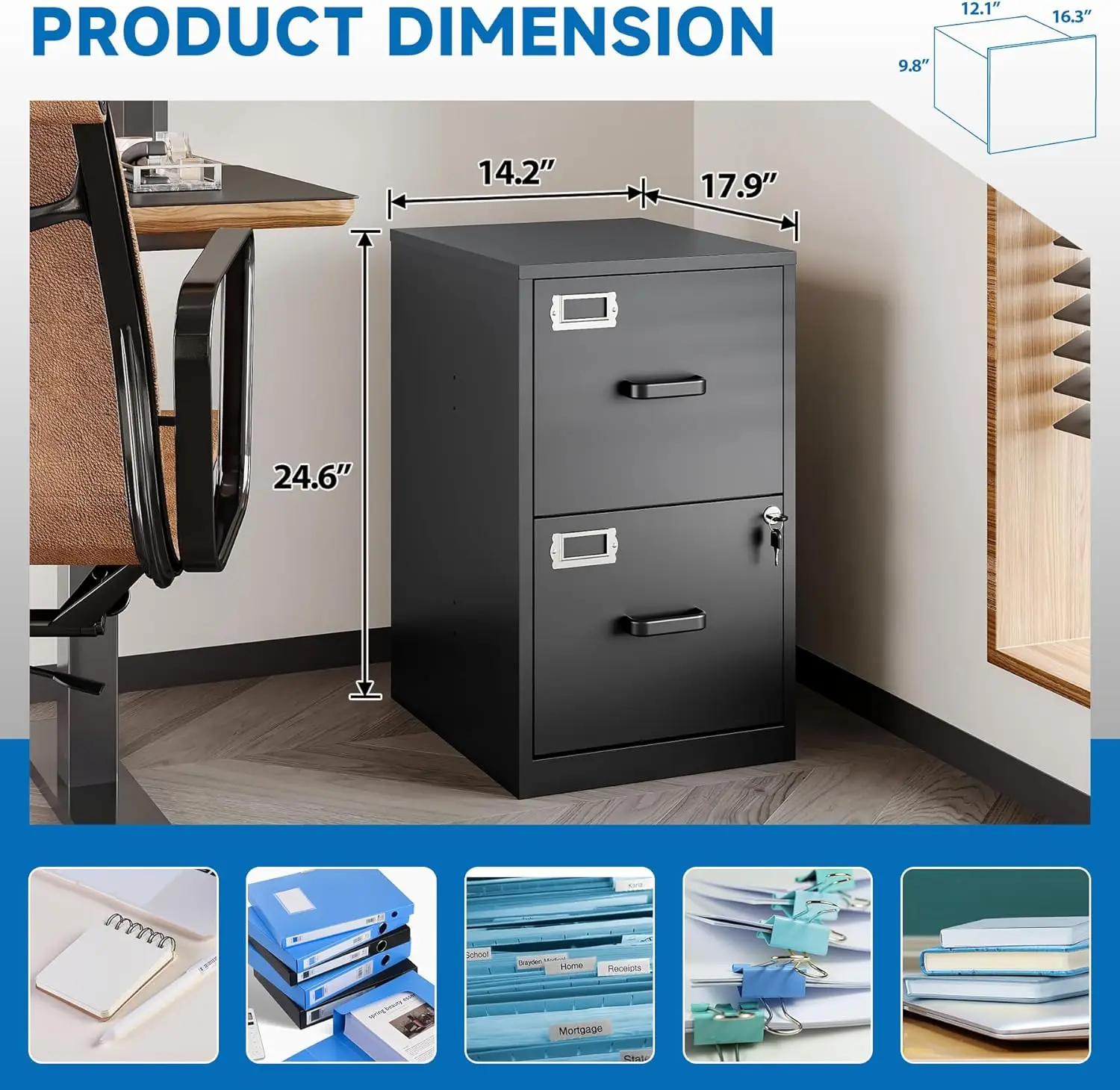 

2 Drawer File Cabinet with Lock Vertical Filing Storage Cabinet Office Home Steel Vertical File Cabinets for Letter Size File
