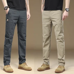 Men's Cargo Work Pants 97%Cotton Thick Solid Color Wear Korean Grey Casual Trousers Male Large Size 38 40 Brand Clothing