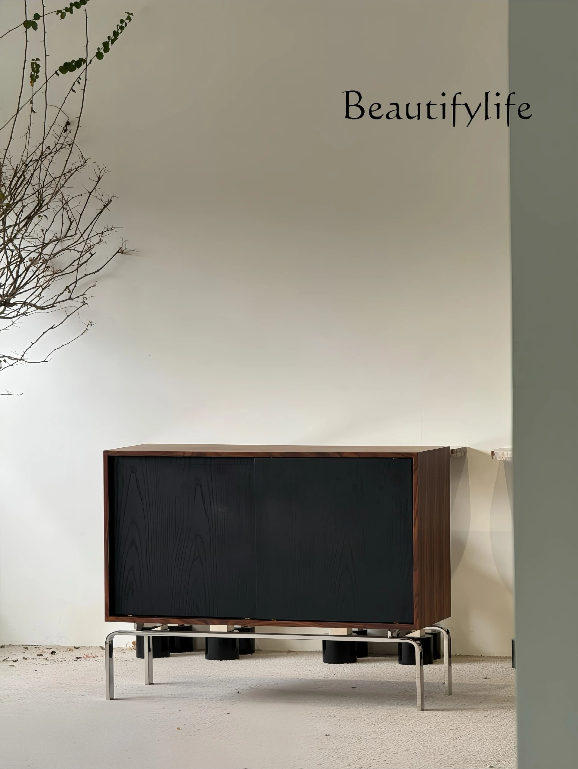 

Medieval solid wood dining side cabinet designer entry porch cabinet living room wall storage cabinet