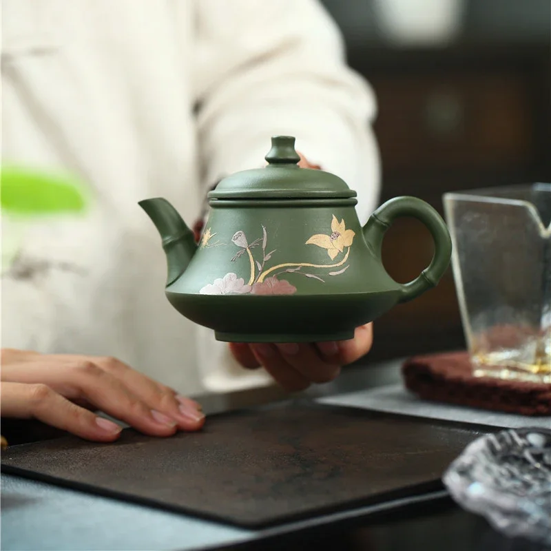 230CC Real Handmade Green Kettle Yixing Purple Clay Teapot Puer Tea Set Kung Fu Zisha Teaware