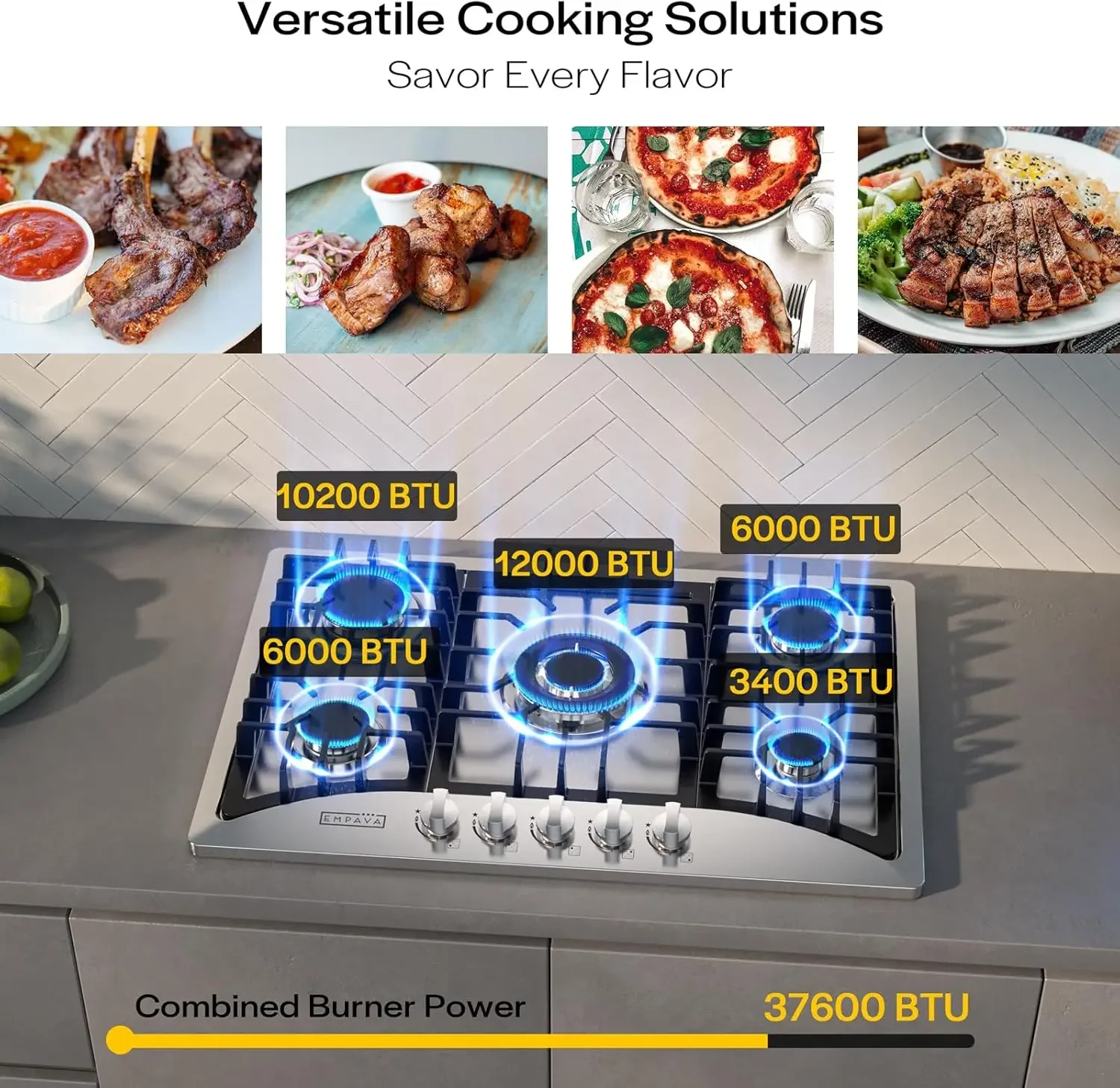 Estufa de gas de 30 pulgadas con 5 quemadores SABAF de clase mundial fabricados en Italia, GPL/NG convertible, estufas superiores ideales para RV para cocina, acero inoxidable