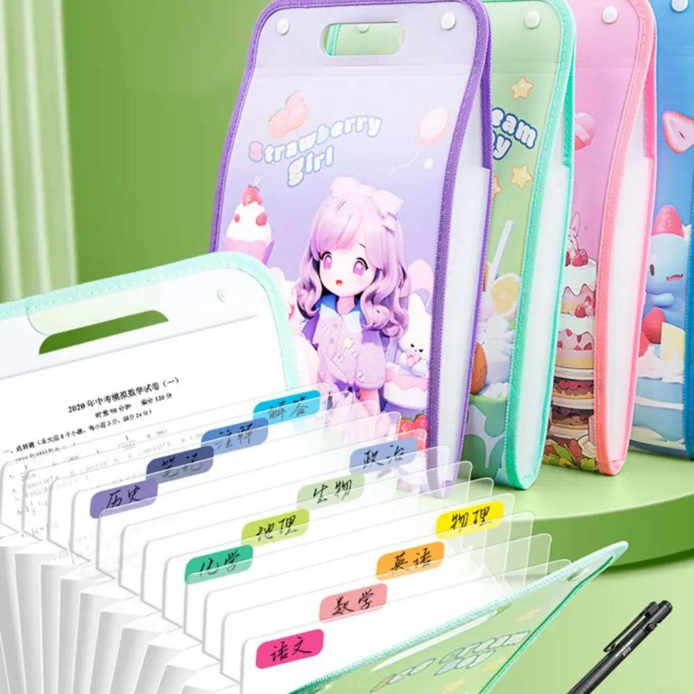 Pasta de arquivo A4 impermeável portátil, 13 bolsos, armazenamento classificado, saco de órgãos PP, armazenamento de papel de teste, escola e escritório