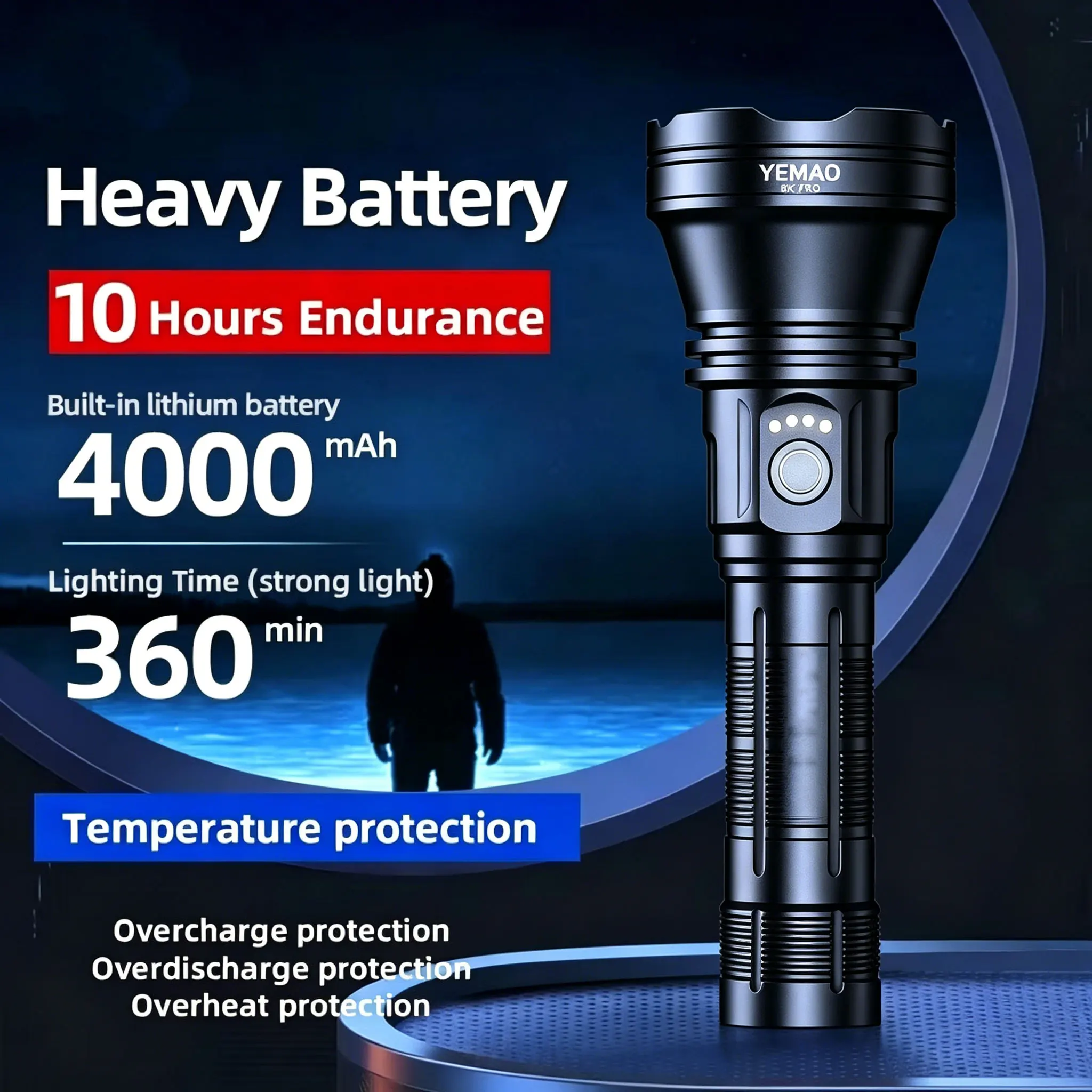 YM-98KPro Flashlight 2840 Lumens AY90-N95 LED 21700 Battery 2400min Runtime USB-C Fast Charging IP64 And EDC Keychain Flashlight