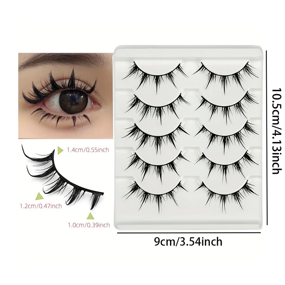 Pestañas Postizas Inspiradas en Anime 5 Pares Pestañas Falsas de Ojo de Dibujos Animados Look Dramático Estilo Demonio Voluminizadoras y Alargadoras 4