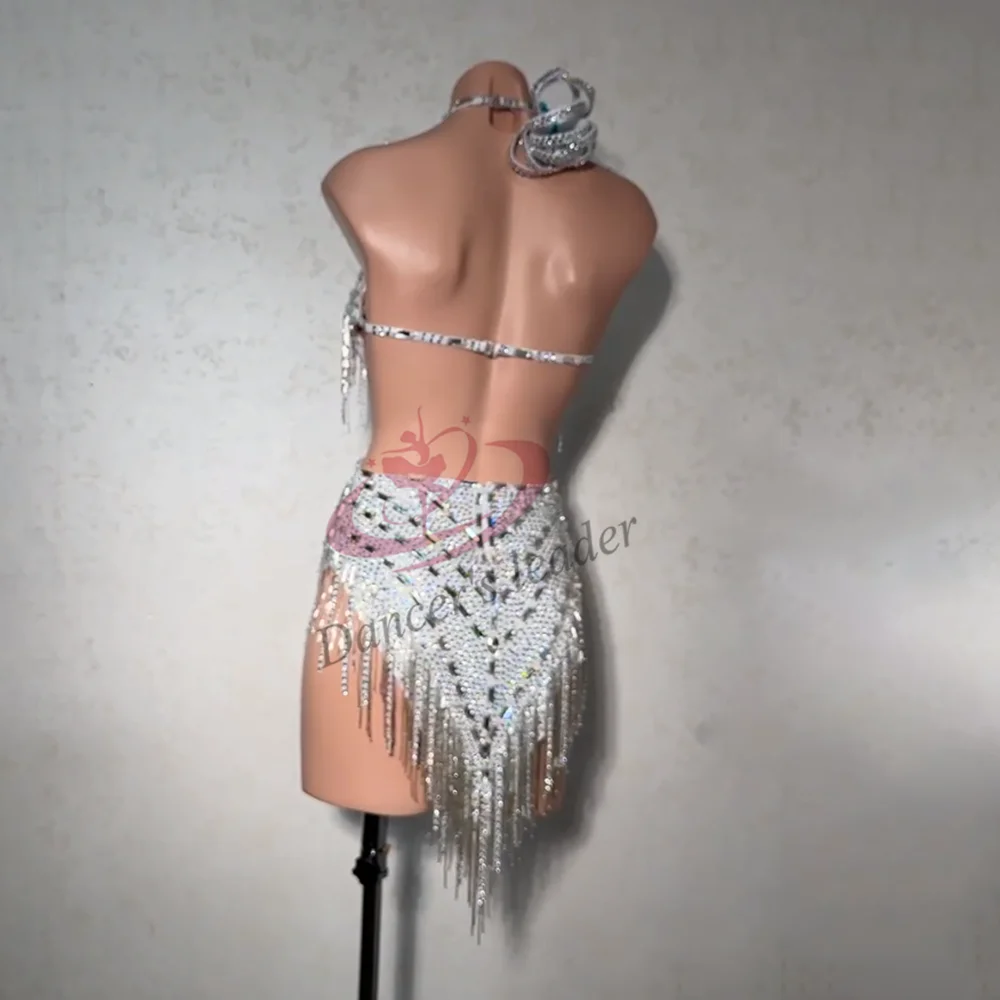 Latin Dance Professional Dress High-end Custom Silver Diamond Cha Cha Cha Tango Female Standard Stage Professional Clothing