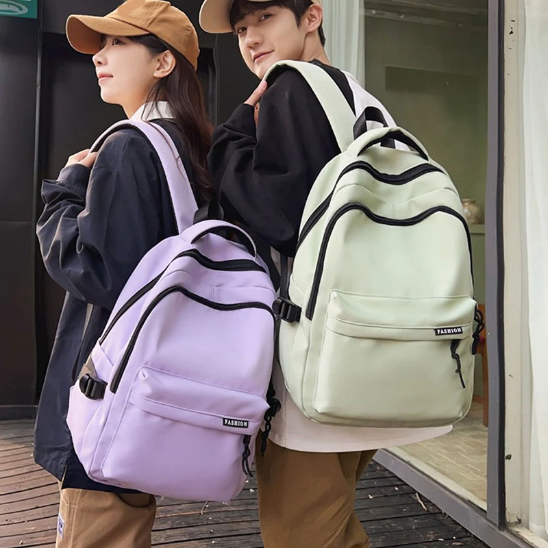 حقيبة ظهر بسيطة متعددة الاستخدامات بلون سادة، سعة كبيرة، خفيفة الوزن، حقيبة مدرسية للطلاب، حقيبة ظهر للكمبيوتر المحمول، حقيبة مدرسية من النايلون