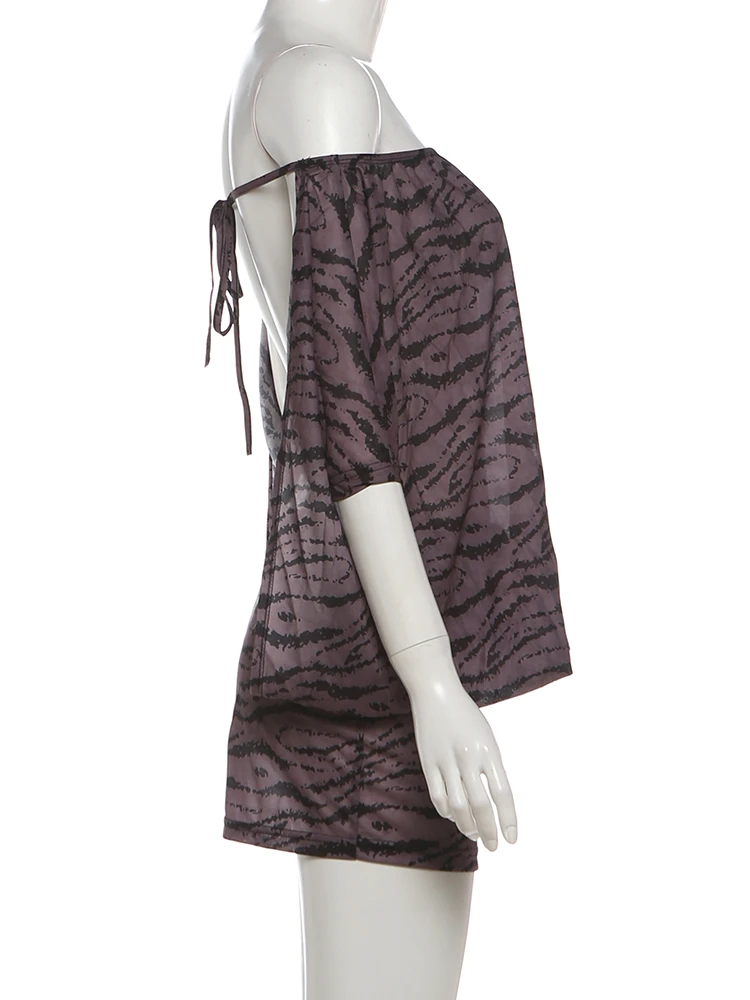 SIstrelinda Wild Hottie Rückenfreies Kleid Damen Sexy Trend Tigerstreifen Fledermausärmel Stretch Midnight Club Street Party Bodycon – Detail 6