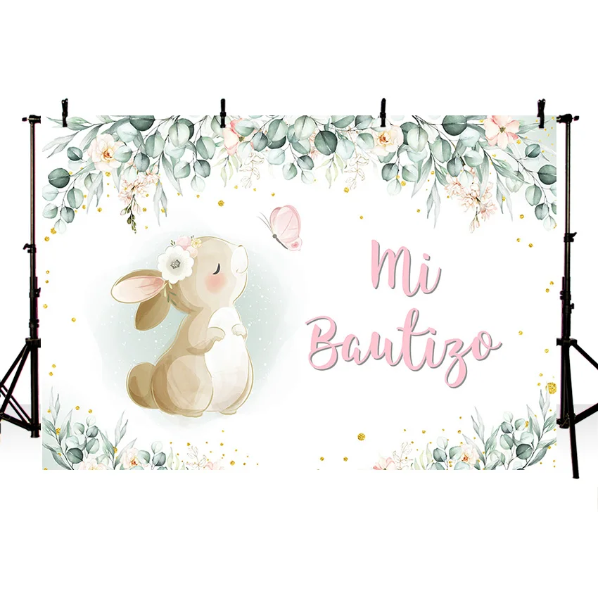 Mehofond Photography Background Rabbit Bunny Flower Girl Mi Bautizo Christening God Bless Birthday Decor Backdrop Photo Studio