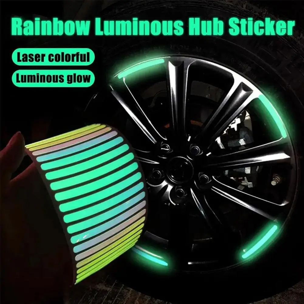 20Pcs Car Tire Rim Reflective Sticker Night Safety Warning Strip Motorcycle Bike Auto Wheel Hub Reflector Stickers Decals